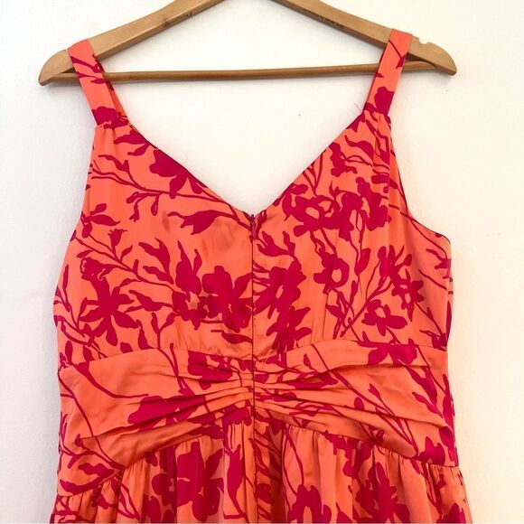 Maggie London Ruched Tiered Skirt Maxi Dress Size 12 Petite in Coral and Pink - Picture 5 of 10